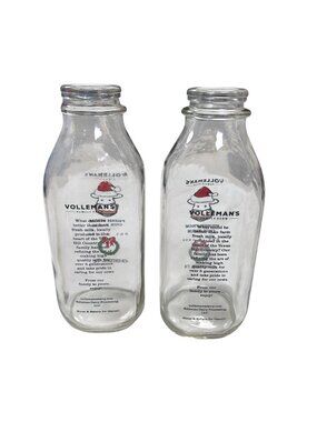 Volleman’s Family Farm Milk Glass Bottles Set of 2 32oz Texas Christmas Holiday